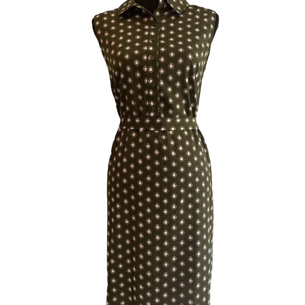 Banana Republic Factory tie-waist dress, green/white